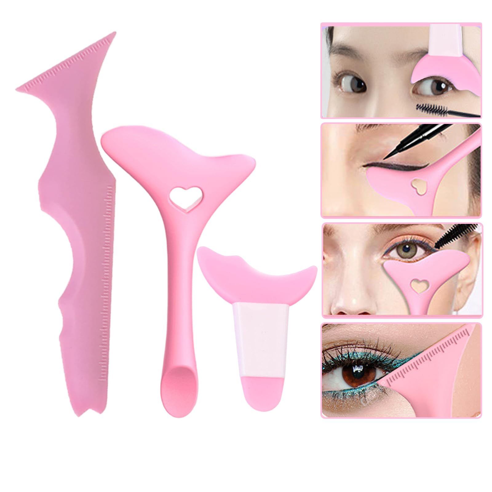 3PCS Silicone Eyeliner Stencils & Mascara Shield - Multifunctional Makeup Tool for Eyeshadow, Lipstick & Winged Eyeliner | Beginner-Friendly Eyeliner Guide (Pink) | Perfect for Daily Makeup, Professional Salon Use & Travel Beauty Essentials - FMOYSIEN