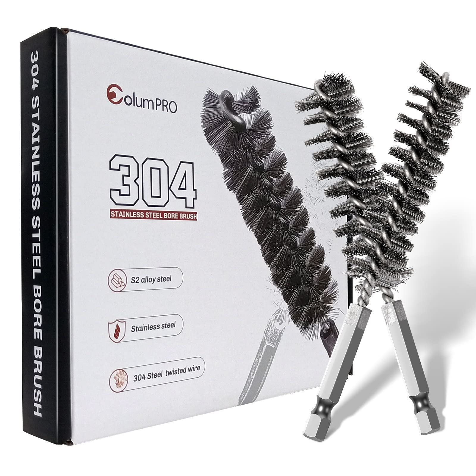6PCS 304 Stainless Steel Bore Brush Set with Copper Pipe Cleaner & Twisted Wire Drill Brush - 1/4 Inch Hex Shank S2 Steel Handle - Power Drill Cleaning Tools for Plumbing, Automotive, and DIY Projects