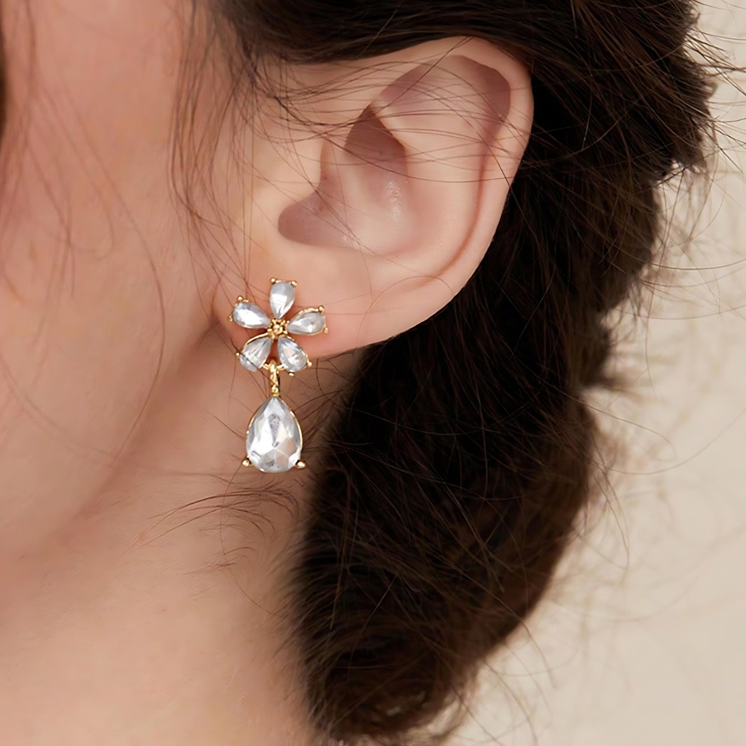 Sparkling Crystal Flower Dangle Earrings for Women - Elegant Bohemian Jewelry for Parties, Weddings & Date Nights | C9F15
