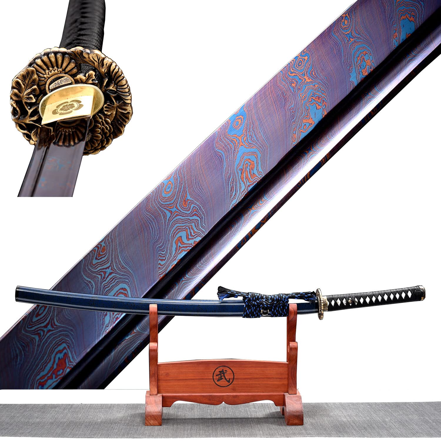 Handmade Damascus Steel Japanese Katana - Full Tang Samurai Sword with Razor Sharp Blade for Combat & Bamboo Cutting | Perfect for Martial Arts Training, Cosplay & Collectors