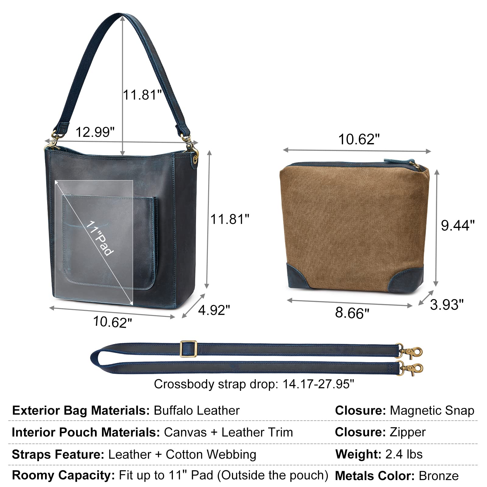 S-ZONE Women's Genuine Leather Tote Bag & Distressed Shoulder Bucket Purse Set - Stylish Handbag Bundle for Work, Travel and Everyday Use