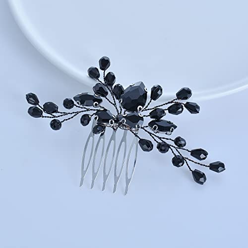 Beusoulover Vintage Rhinestone Onyx Black Teardrop Bridal Hair Comb - Elegant Wedding Hair Accessories for Brides, Women's Headpiece for Parties & Special Occasions (Black)