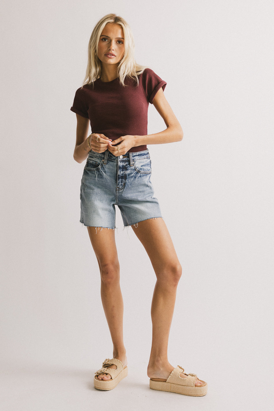 Ariel Distressed Denim Shorts for Women - High Waisted Ripped Jean Shorts with Stretch, Comfortable Summer Casual Shorts for Outfits, Beach, Travel and Streetwear