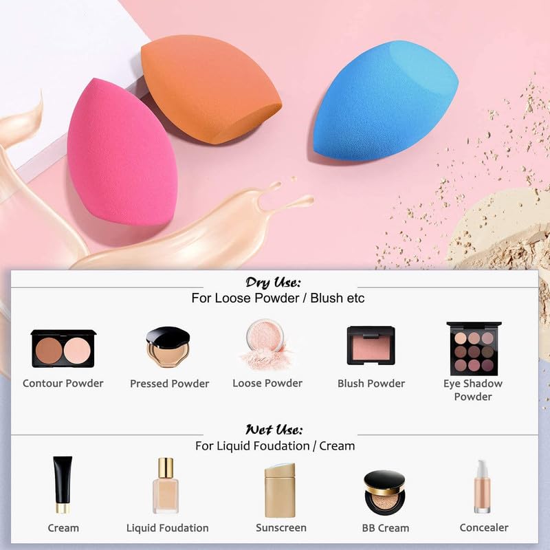 CHRONEX 6-Piece Latex-Free Makeup Sponge Set with Storage Box - Beauty Blender for Foundation, Concealer, Powder & Cream - Multipurpose Cosmetic Sponge for Flawless Makeup Application (Perfect for Daily Use, Travel & Professional Makeup Artists)