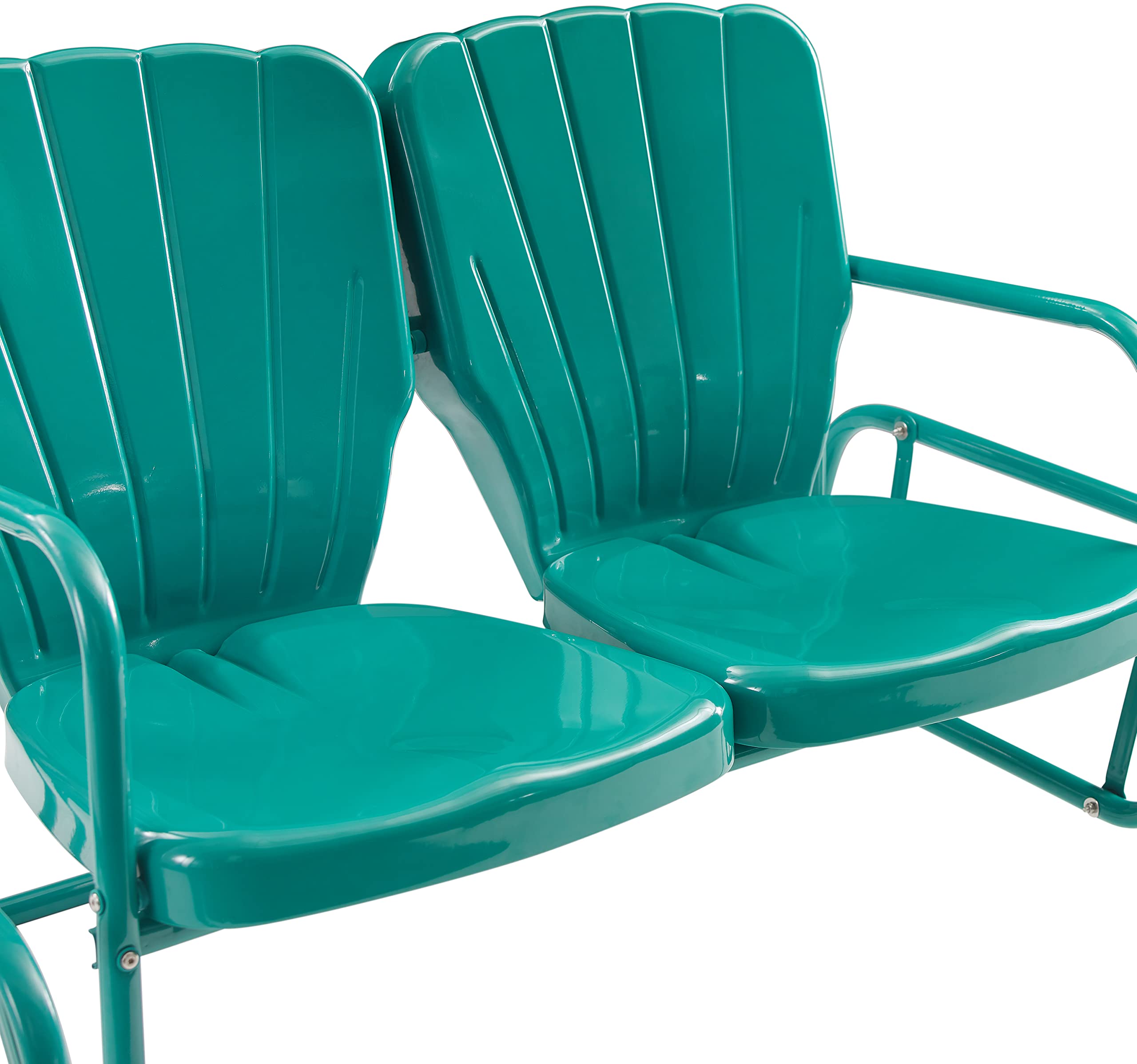 **Crosley Furniture Ridgeland 4-Piece Retro Metal Outdoor Loveseat Glider Patio Set - Turquoise Gloss Finish for Porch, Deck & Garden Relaxation**