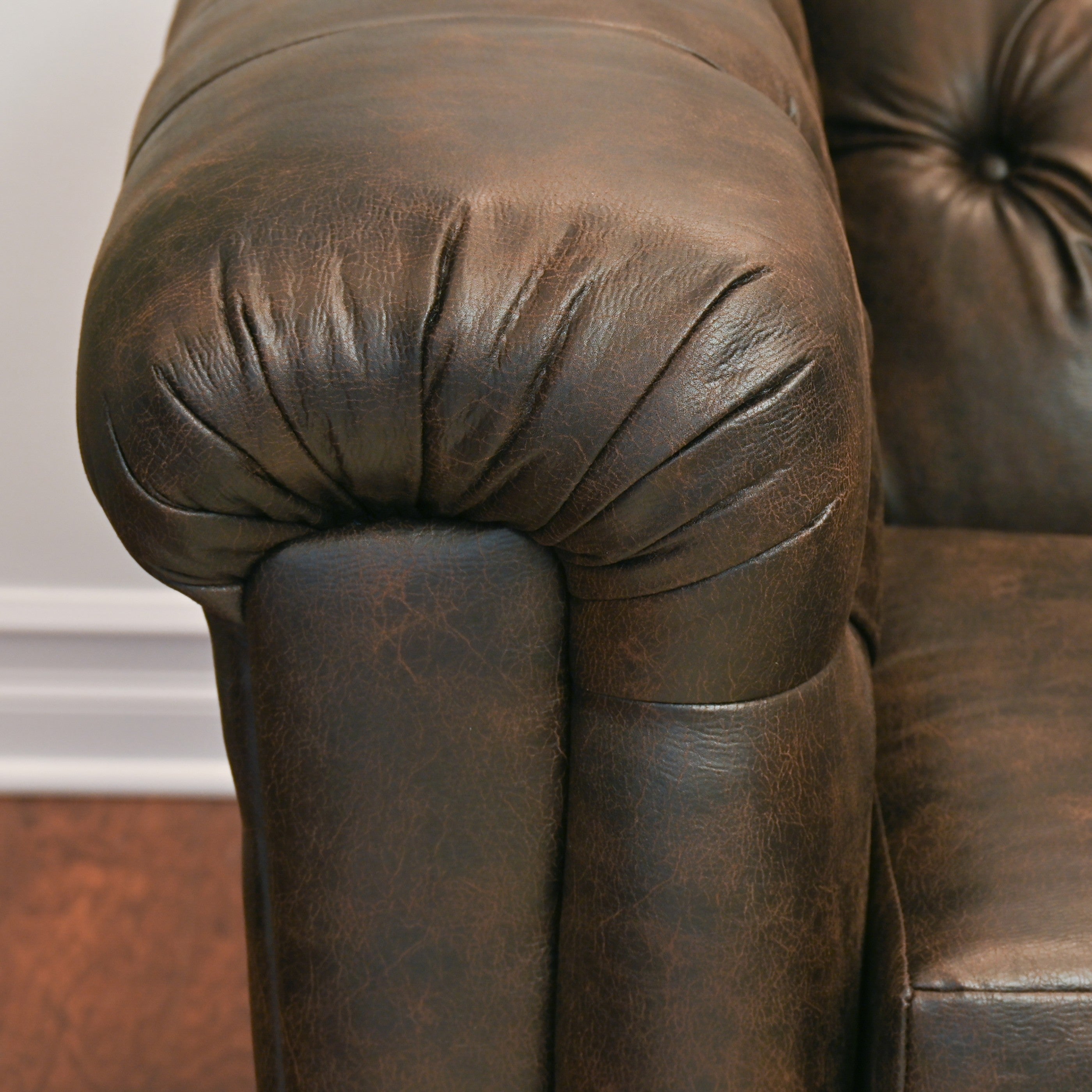 Horton Faux Leather Chesterfield Loveseat Sofa - Brown - Classic Tufted Small Couch for Living Room, Office & Lounge Areas