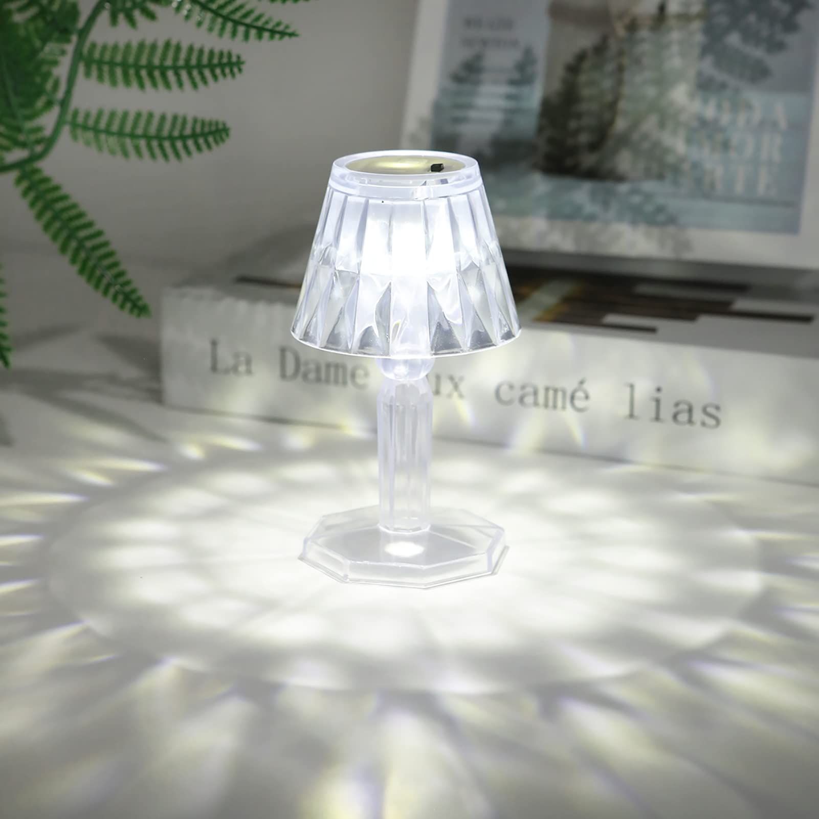 Walbest Crystal Table Lamp - Transparent Cup Shape LED Night Light with Warm White Light, Battery Operated for Living Room & Desk Decor | Perfect for Bedroom, Office, and Gift Giving