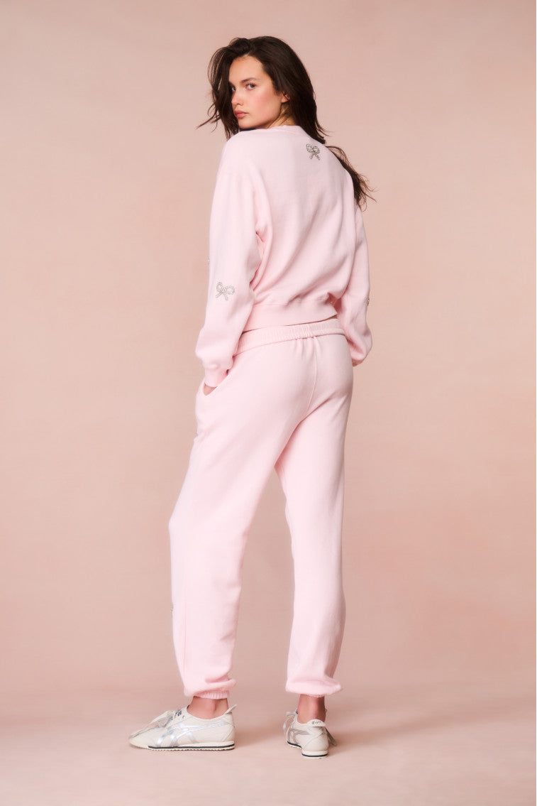 Amiyla Crystal Bow Fleece Pullover - Women's Cozy Winter Sweater with Elegant Bow Detail | Perfect for Casual Outfits, Office Wear & Holiday Gatherings