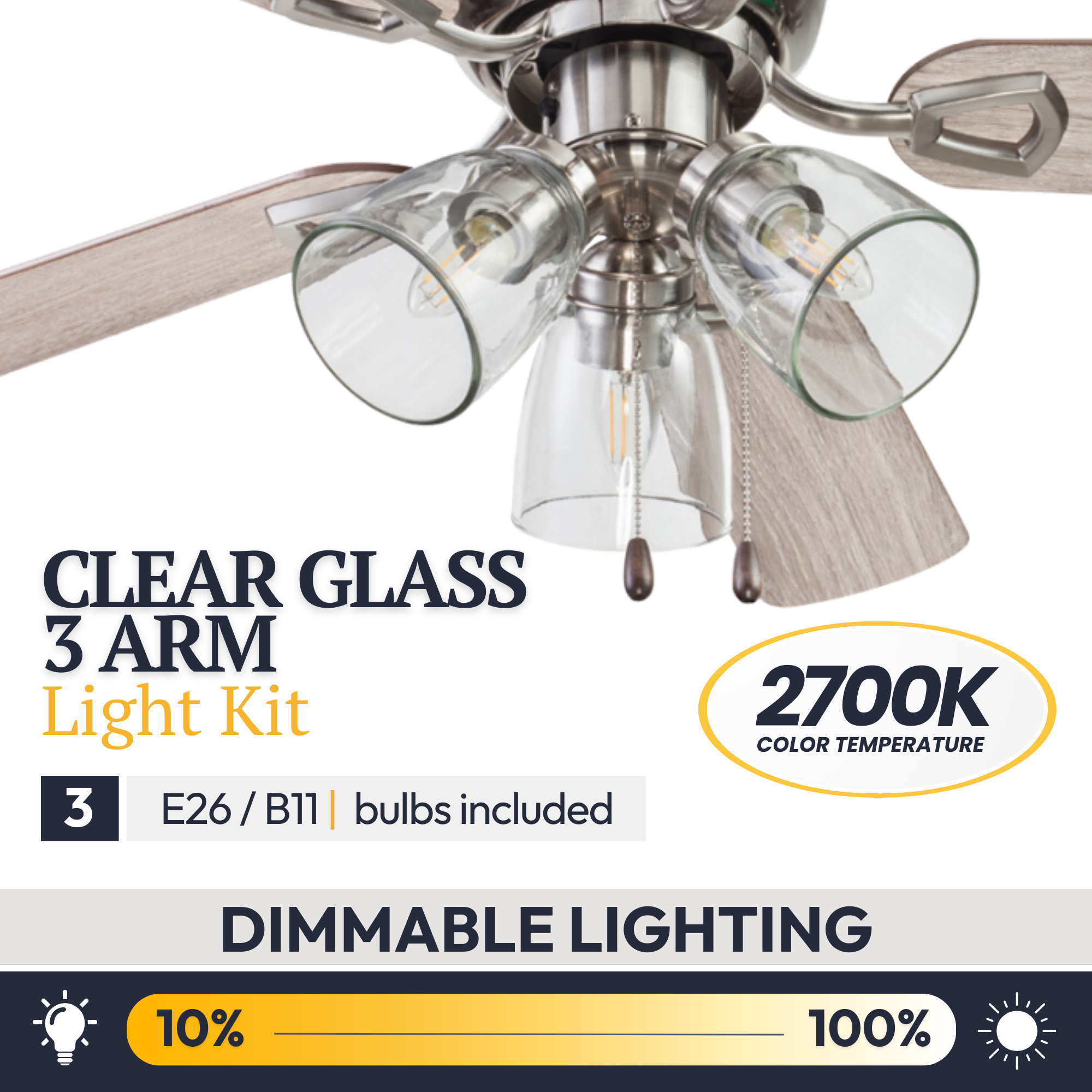 42 Inch Renton Brushed Nickel Ceiling Fan with Pull Chain - Perfect for Bedroom, Living Room & Outdoor Spaces