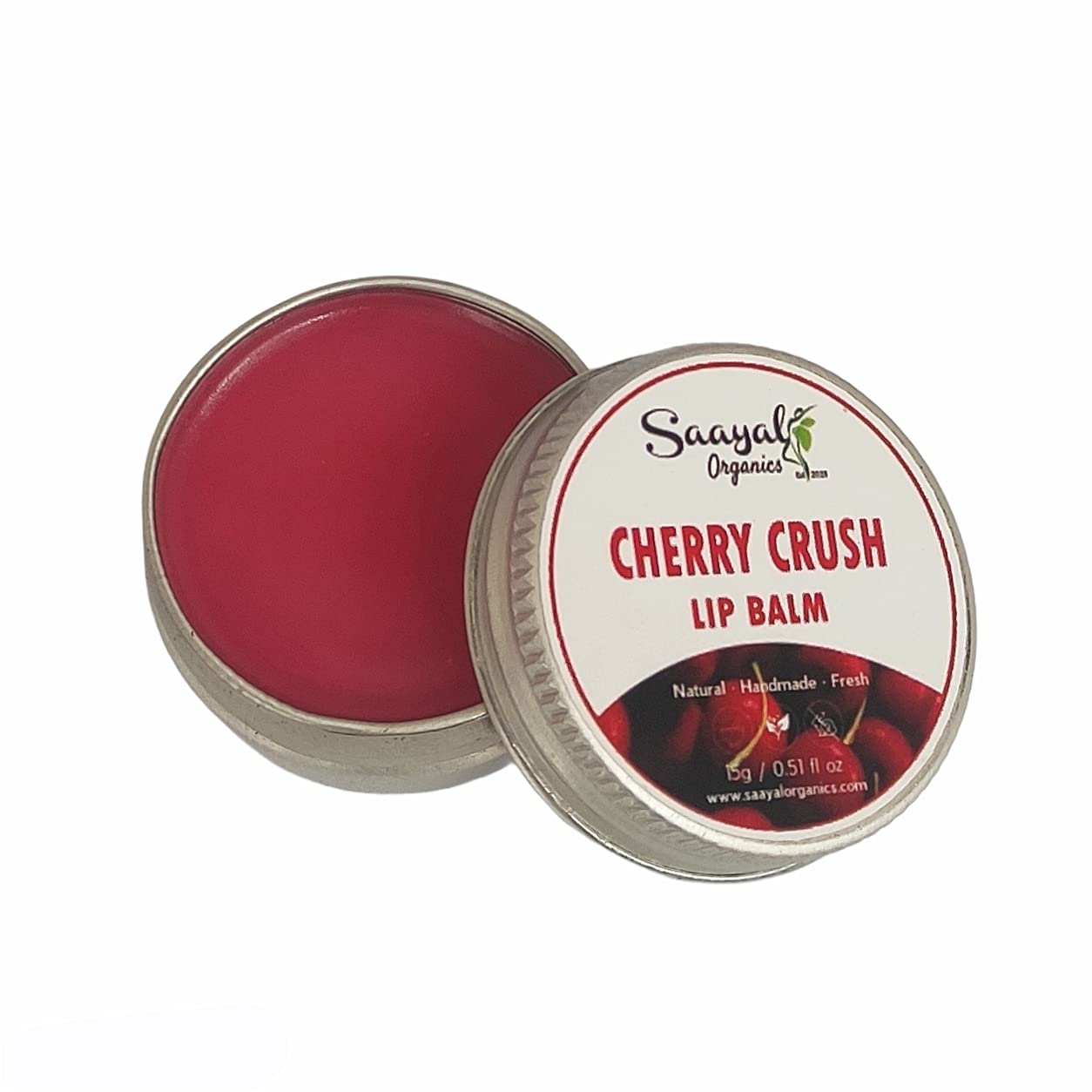 Saayal Organics Cherry Crush Lip Balm - Organic Shea Butter & Cherry Oil for Dry, Chapped, Pigmented Lips - Moisturizing Lip Care for Women & Men (15g) - Perfect for Daily Hydration, Winter Protection & Natural Lip Tint