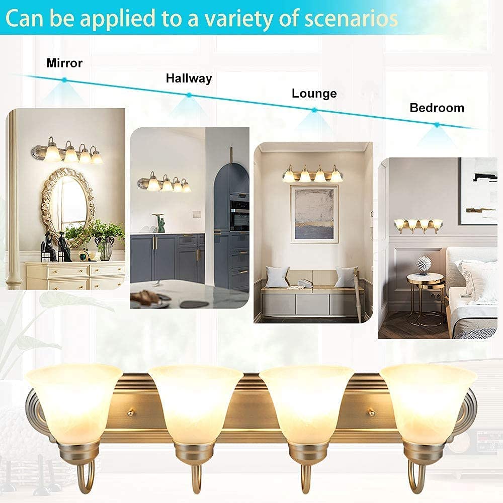 Depuley 4-Light Bathroom Vanity Light Fixture - Brushed Nickel Wall Sconce with Glass Shades for Bathroom, Bedroom & Hallway Lighting