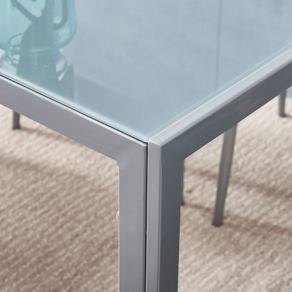 Modern Glass Dining Table Set with 4 Faux Leather Chairs - 105