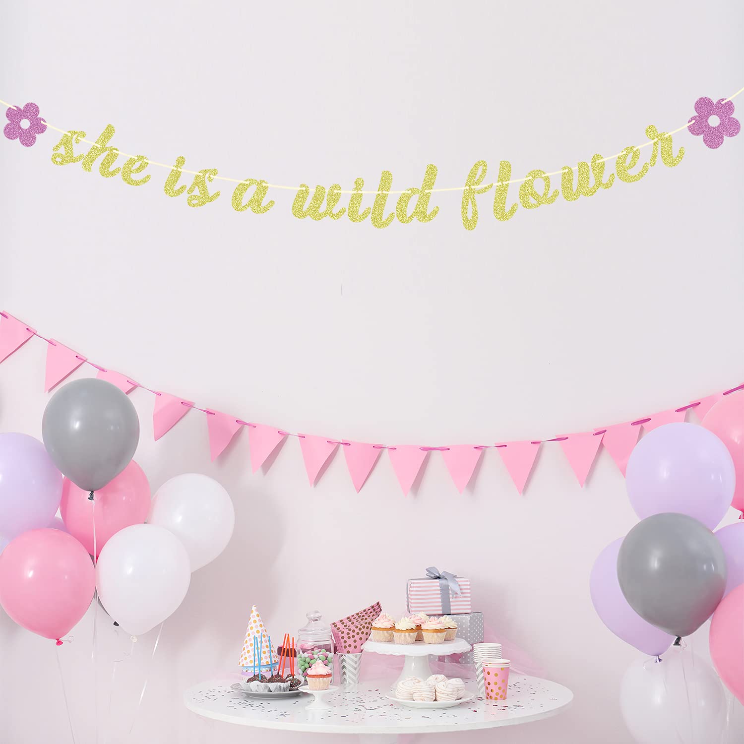 Wildflower Banner for Baby Girl - Welcome Sign for Baby Shower, Gender Reveal & Birthday Party Decorations | Floral Nursery Wall Decor, Newborn Celebration Backdrop