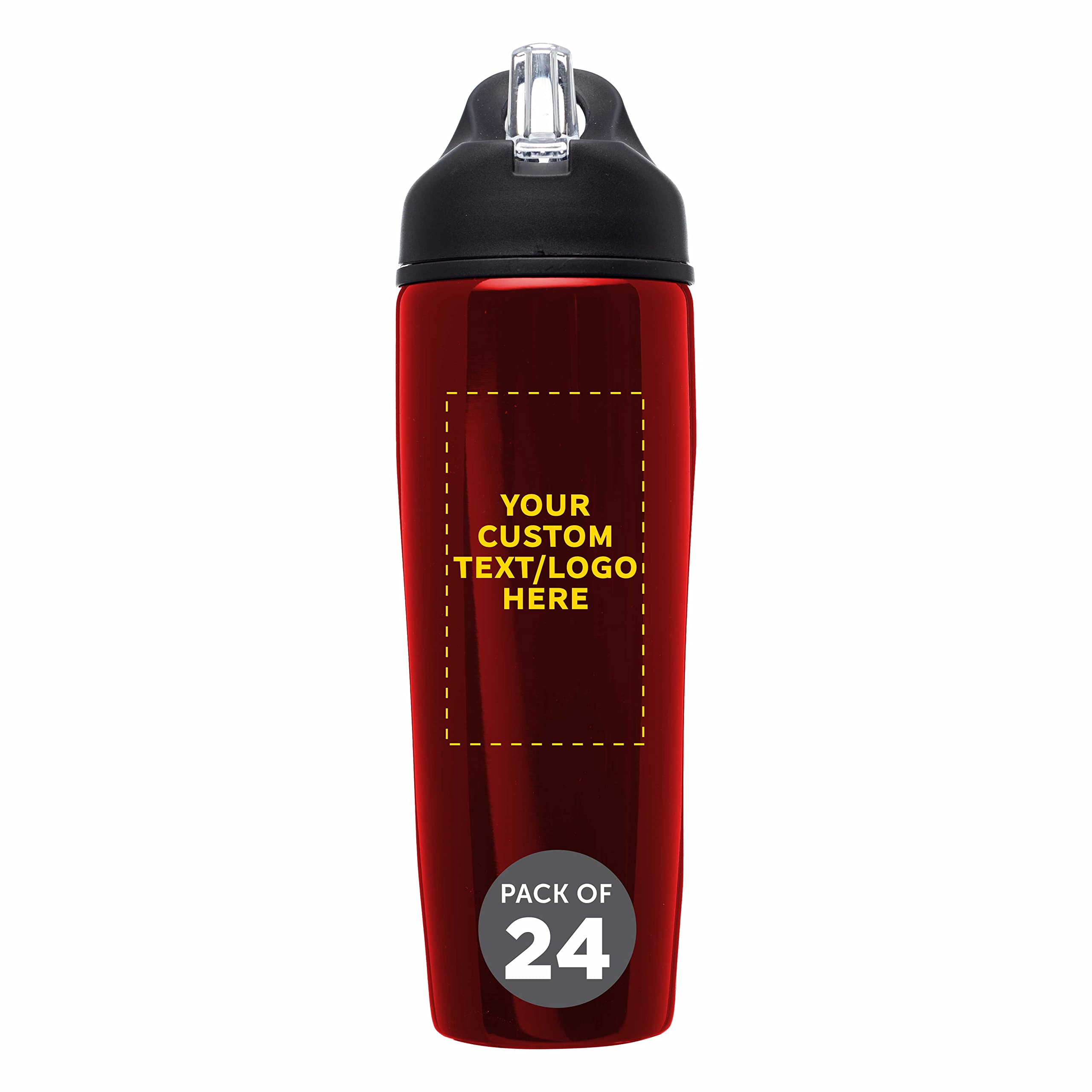 Custom Stainless Steel Water Bottles 24 Pack - Personalized Text & Logo - 28.5 oz Metal Sports Bottles with Flip Top Lid - Easy Carry Handle - Bulk Promotional Gift for Gym, Office, Team Events (Red)