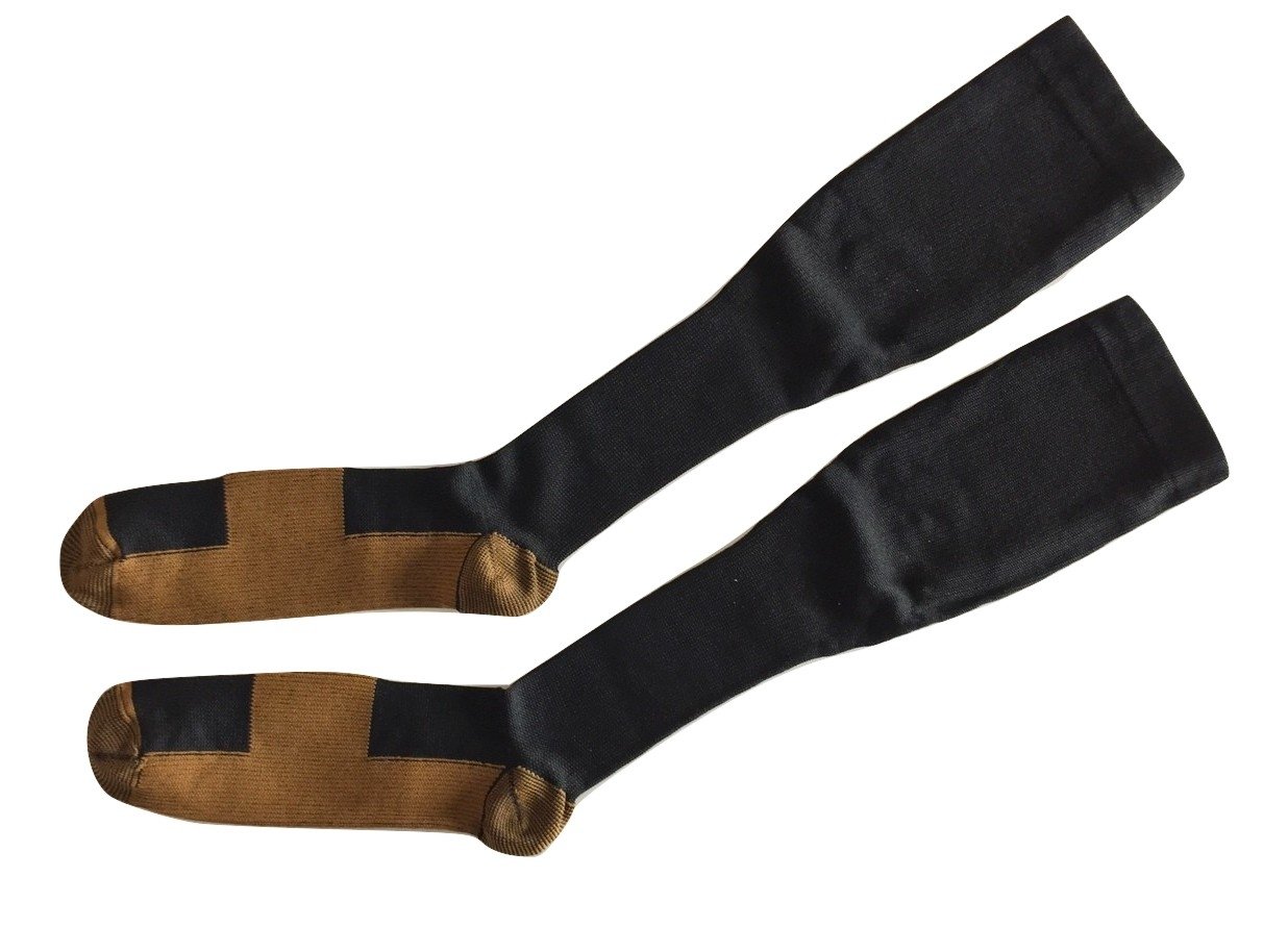 Compression Copper Socks for Men & Women - 2 Pairs Over The Calf Knee High Support Stockings for Pain, Swelling & Circulation Relief - Ideal for Travel, Work & Post-Workout Recovery