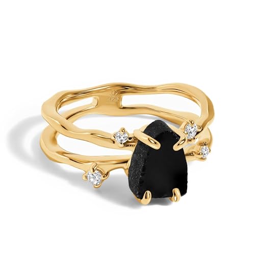 Yellow Gold Black Obsidian Ring - Flow