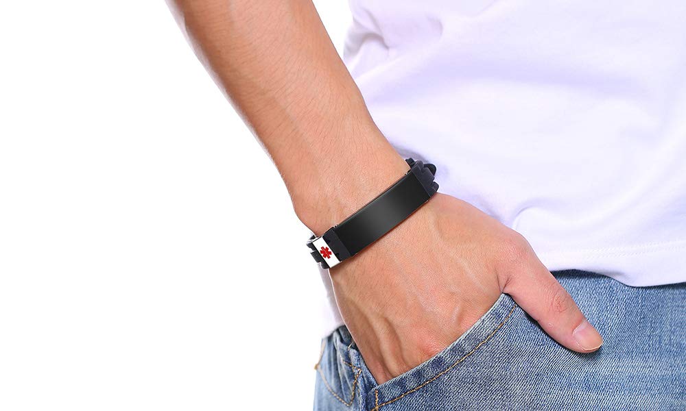 Custom Medical Alert ID Bracelets for Men & Women - Adjustable Silicone & Stainless Steel Emergency Bracelet with Free Engraving | Unisex Safety Accessory for Allergies, Diabetes & Emergency Situations