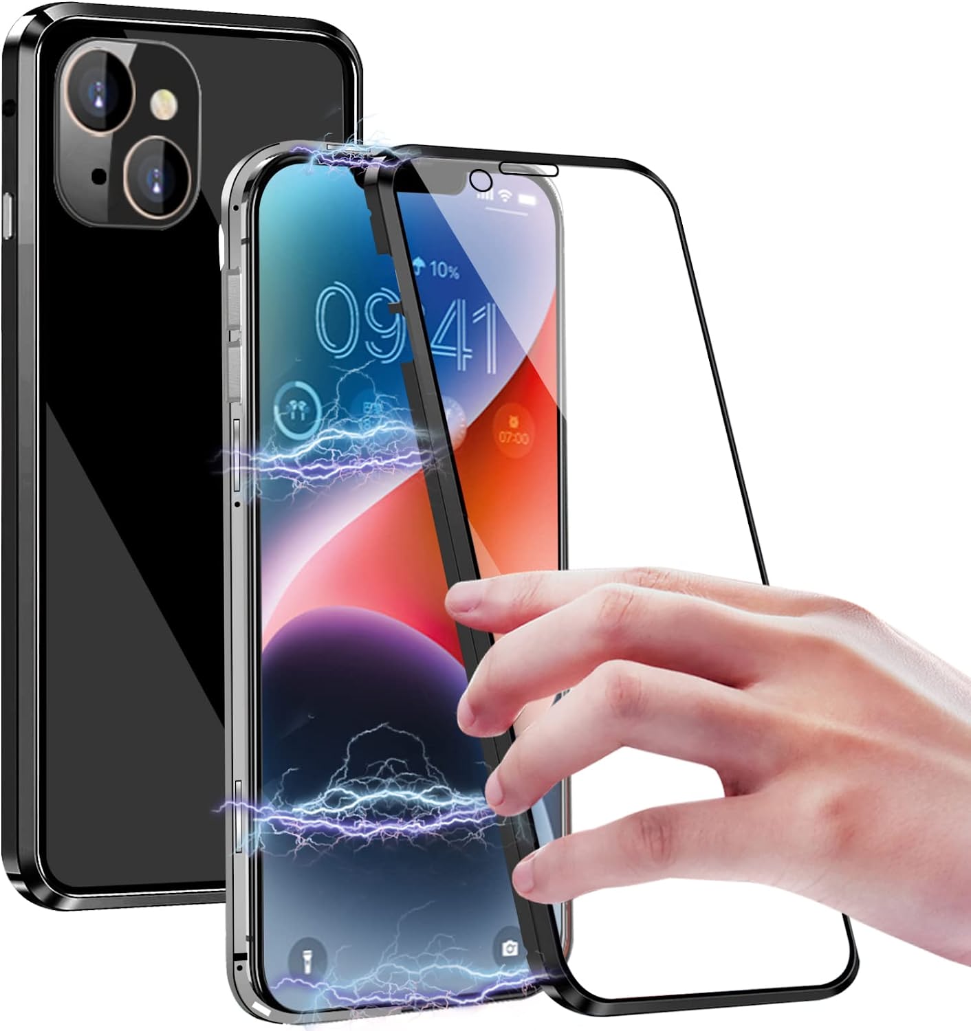 iPhone 14 Plus Clear Tempered Glass Case with Charger - 5G Compatible 6.7 Inch Gold Protective Cover | Perfect for Everyday Use & Travel Protection