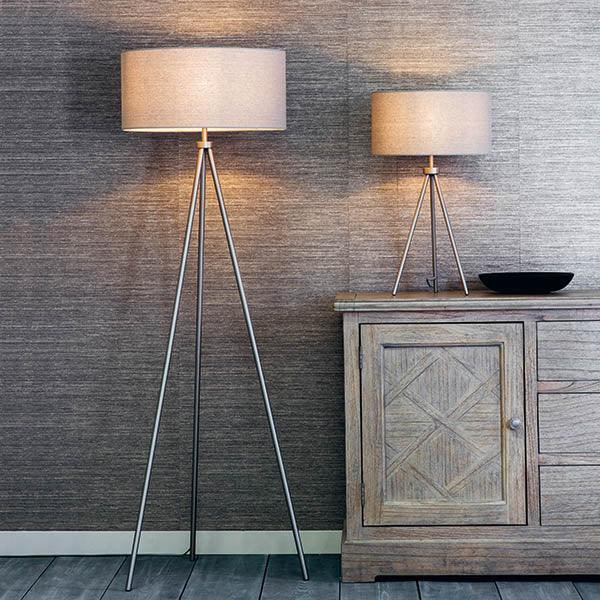 Endon Tri 1 Light Nickel Table Lamp - Modern Bedside & Desk Lighting for Home Office, Bedroom, Living Room
