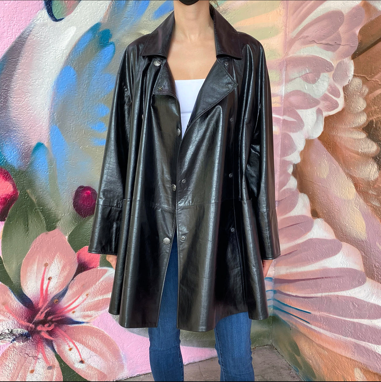 Chanel 14K Gold Black Leather Flare Coat - Size FR38 (US Medium) - Luxury Outerwear for Evening Events & Winter Fashion