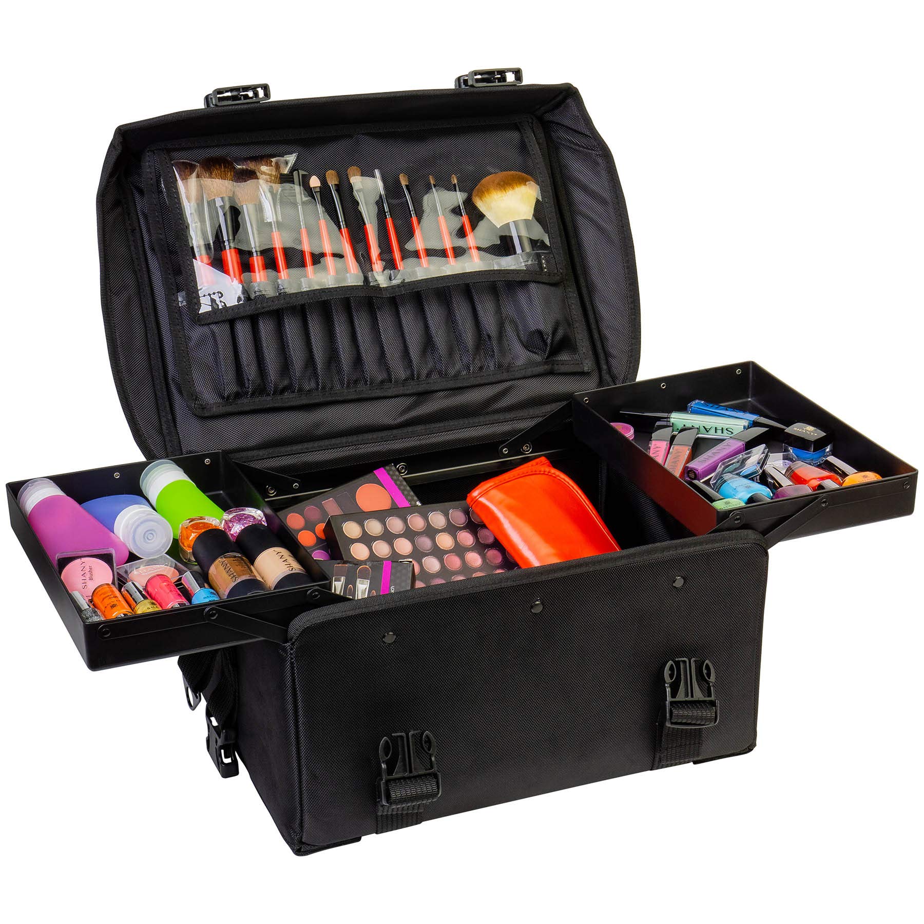 SHANY Professional Makeup Artist Rolling Trolley - Large Cosmetic Case with Organizer Drawers & Mesh Bags - Perfect for Travel, Salon & On-Set Makeup - Jet Black