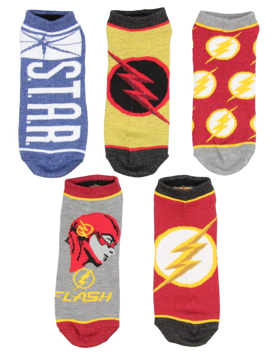 DC Comics The Flash Superhero Socks for Adults - 5 Pack Mix & Match No Show Ankle Socks with Character Designs - Perfect for Cosplay, Gifts, and Everyday Superhero Style
