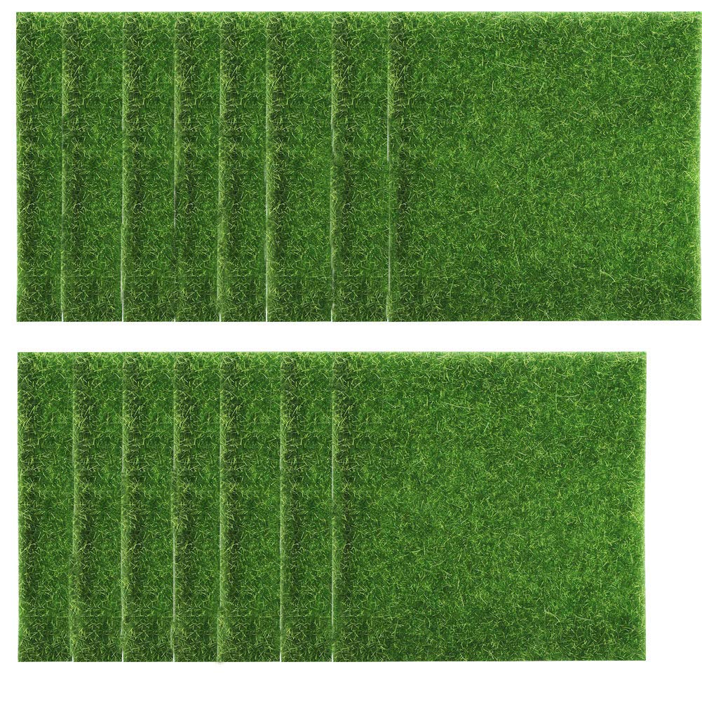 15 Pcs Artificial Moss Grass Patch - 5.9x5.9 Inch Fake Grass for Miniature Fairy Garden, DIY Landscape, Terrarium & Model Train Scenery - Eco-Friendly Simulation Bryophyte for Creative Home Decor