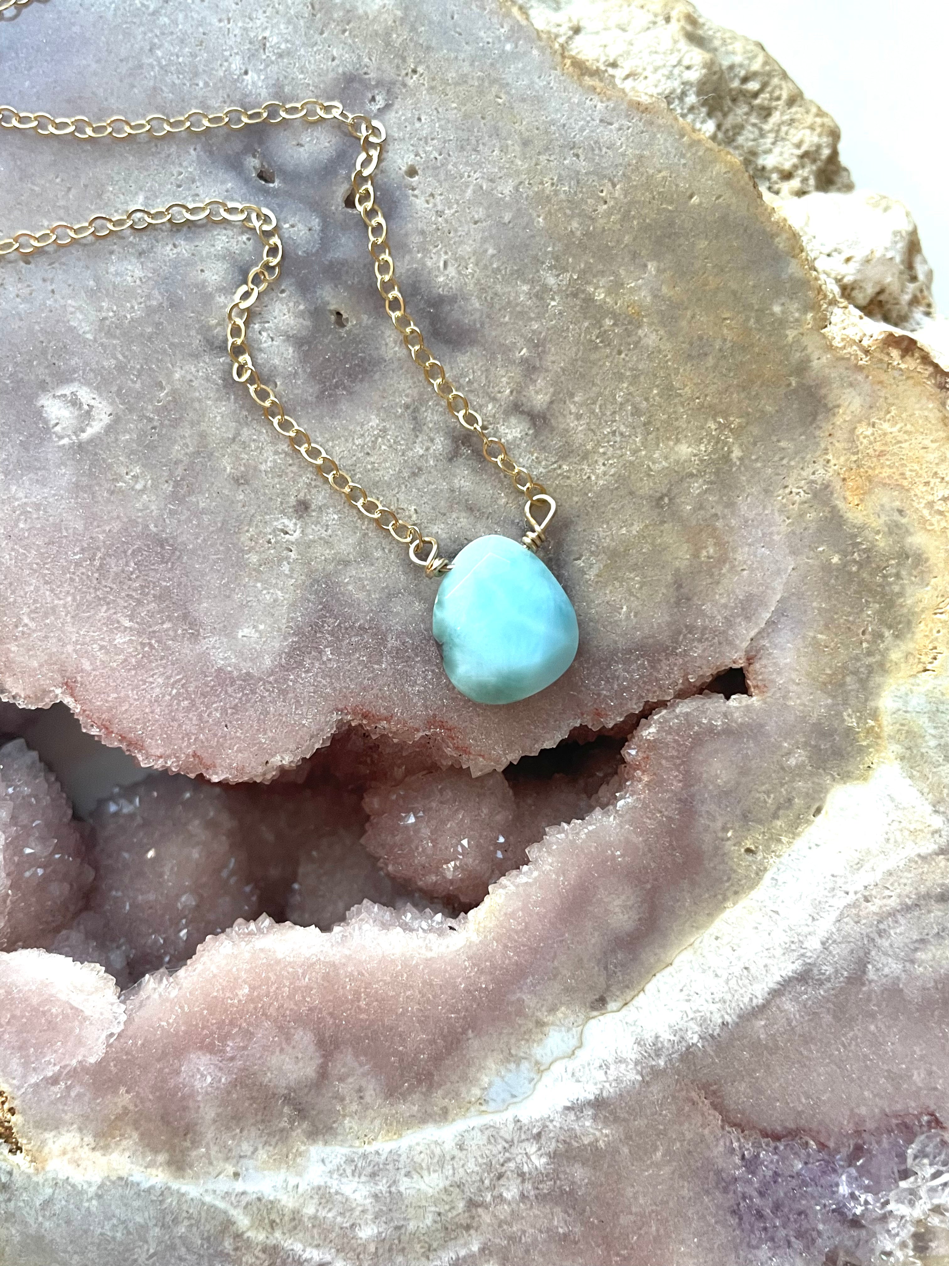 Larimar Pendant Necklace - Sterling Silver or Gold Filled - Perfect for Beach Vacation, Boho Jewelry & Gift Giving