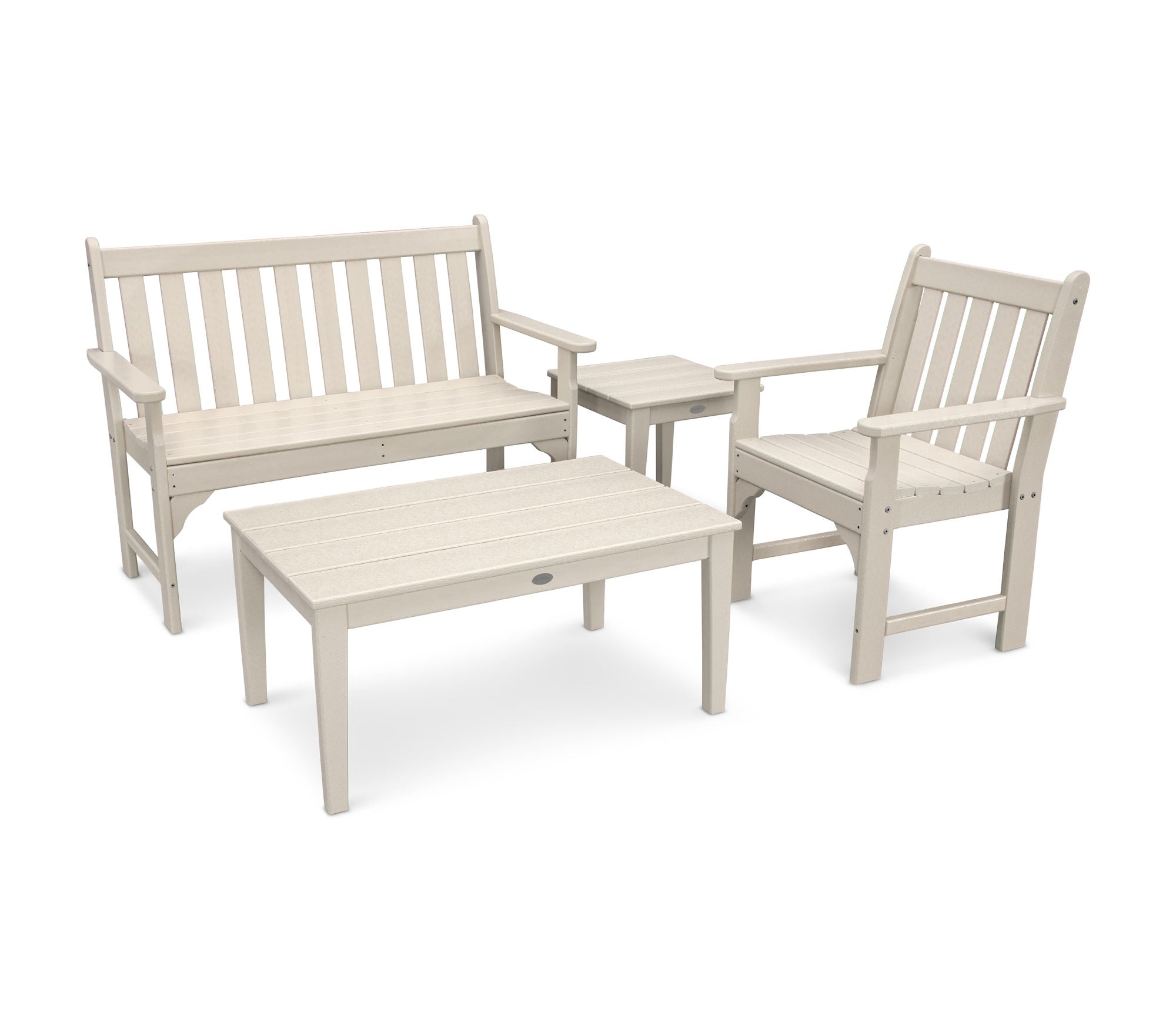 POLYWOOD Vineyard 4-Piece Outdoor Bench Seating Set - Durable Patio Furniture for Garden, Deck & Backyard Relaxation