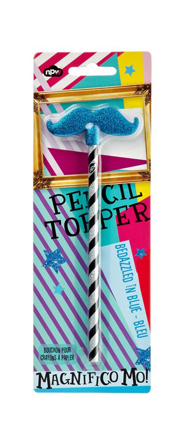 NPW Blue Glitter Moustache Topper and Pencil Set - NP6797 - Perfect for Costume Parties, Themed Events, and DIY Crafts