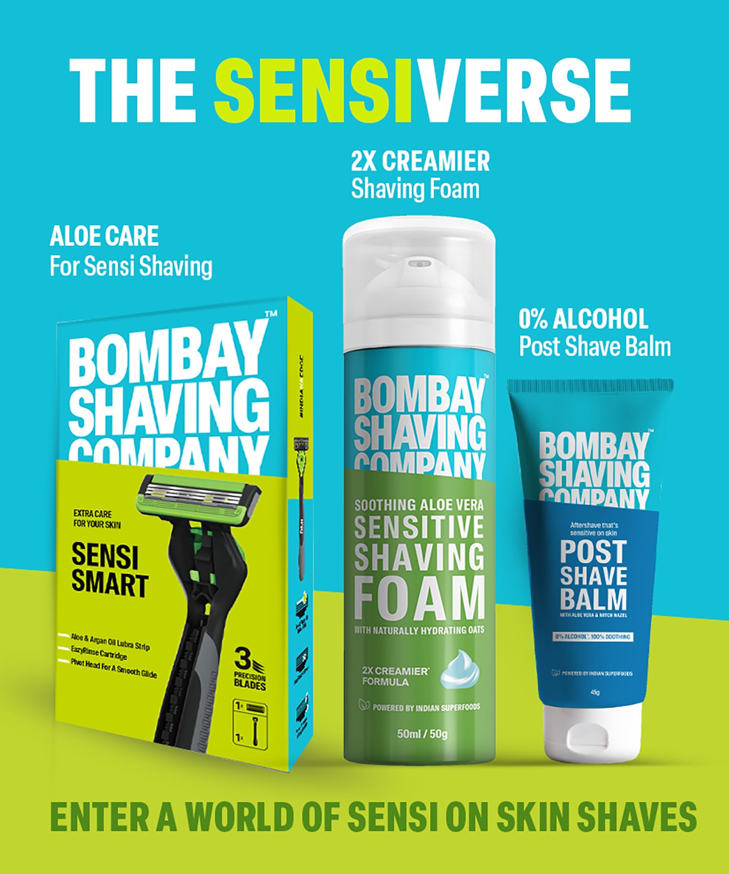 Bombay Shaving Company Sensi Smart 3 Razor Value Pack for Men - Handle + 3 Blade Cartridges with Aloe Gel & Argan Oil Lubrication - Pivot Head for Smooth Shaving - Perfect for Travel & Daily Grooming Routine
