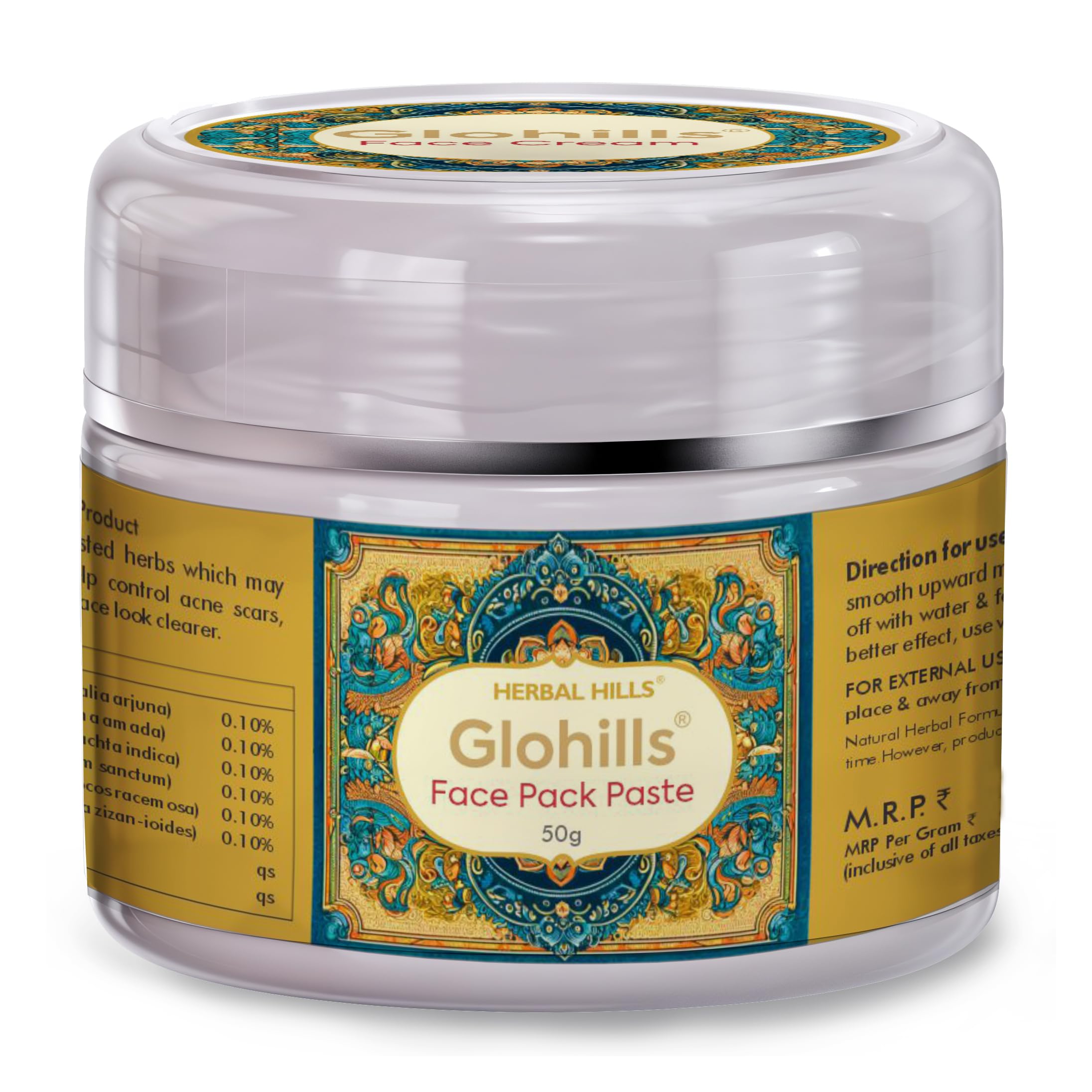 Herbal Hills Glohills Natural Face Pack for Glowing Skin - 50g (Single Pack) | Brightening & Hydrating Facial Mask for Daily Skincare Routine