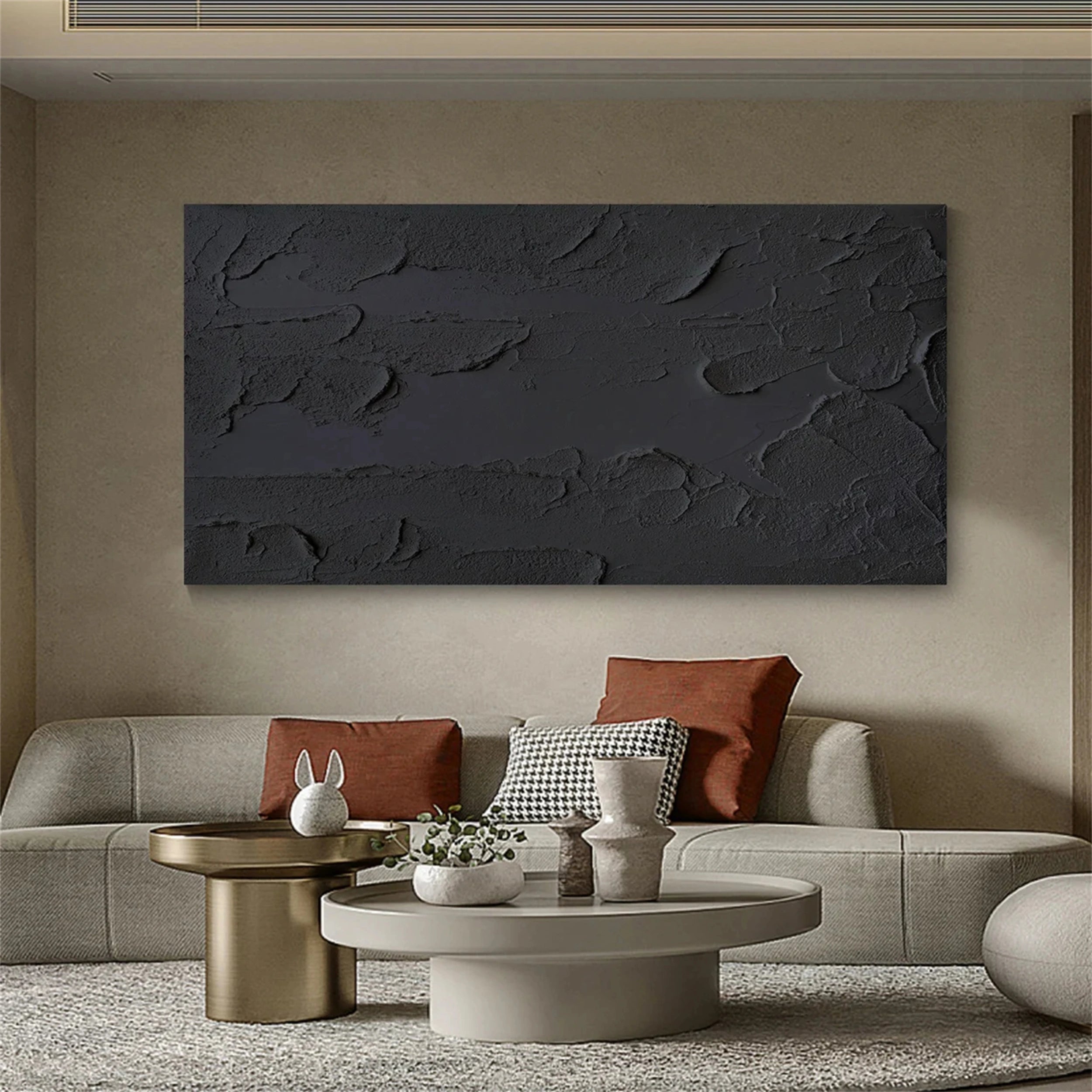 Black Minimalist Textured Painting Canvas Wall Art - Modern Abstract Home Decor for Living Room, Bedroom & Office | #MZ051