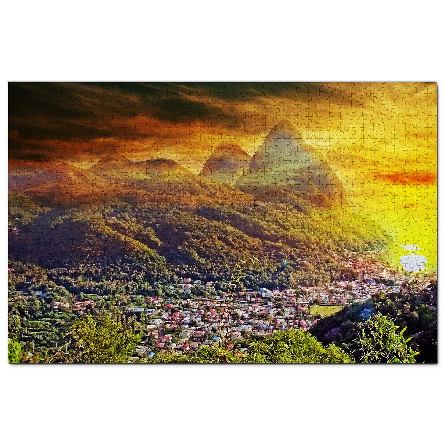 1000-Piece Lucia Jigsaw Puzzle - St. Lucia Castries Landscape Wooden Travel Souvenir for Adults & Teens - Perfect for Family Game Night, Travel Memories & Home Decor