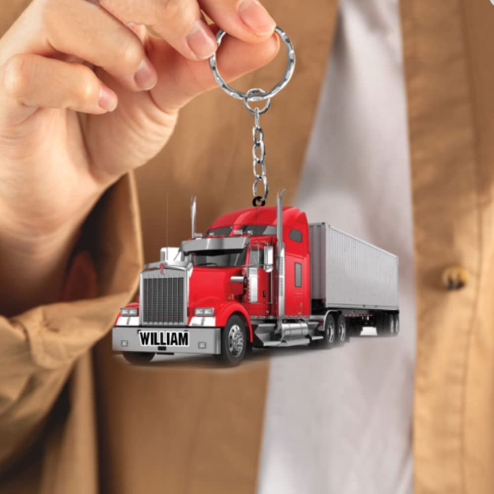 Custom Trucker Acrylic Keychain - Personalized Truck Driver Gift for Men - Great Father's Day Present - Ideal for Work Keys, Car Keys & Gift Giving