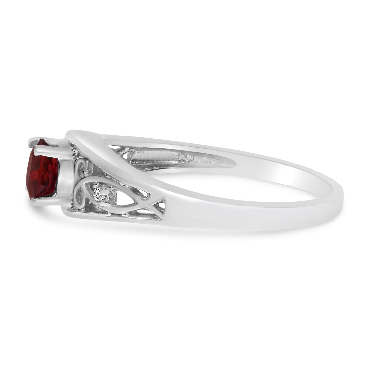 14K White Gold Round Garnet and Diamond Ring for Women - Elegant Birthstone Jewelry Gift for Anniversary, Engagement or Special Occasions