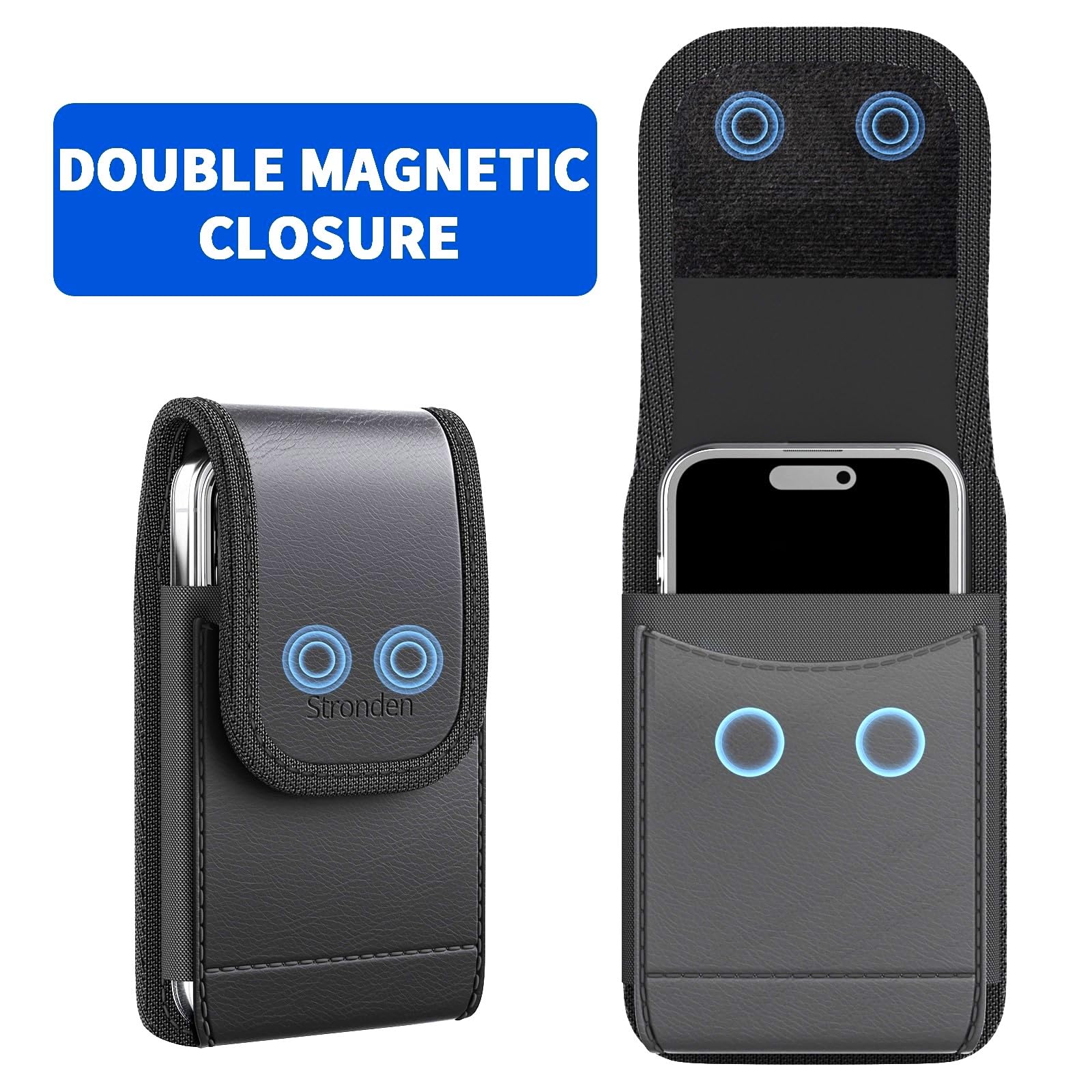 Premium Leather Holster Case with Belt Clip for iPhone 16e/16/16 Pro/15/15 Pro/14/14 Pro/13/13 Pro - Magnetic Closure Pouch Compatible with Otterbox Symmetry | Perfect for Outdoor Activities, Work & Everyday Carry