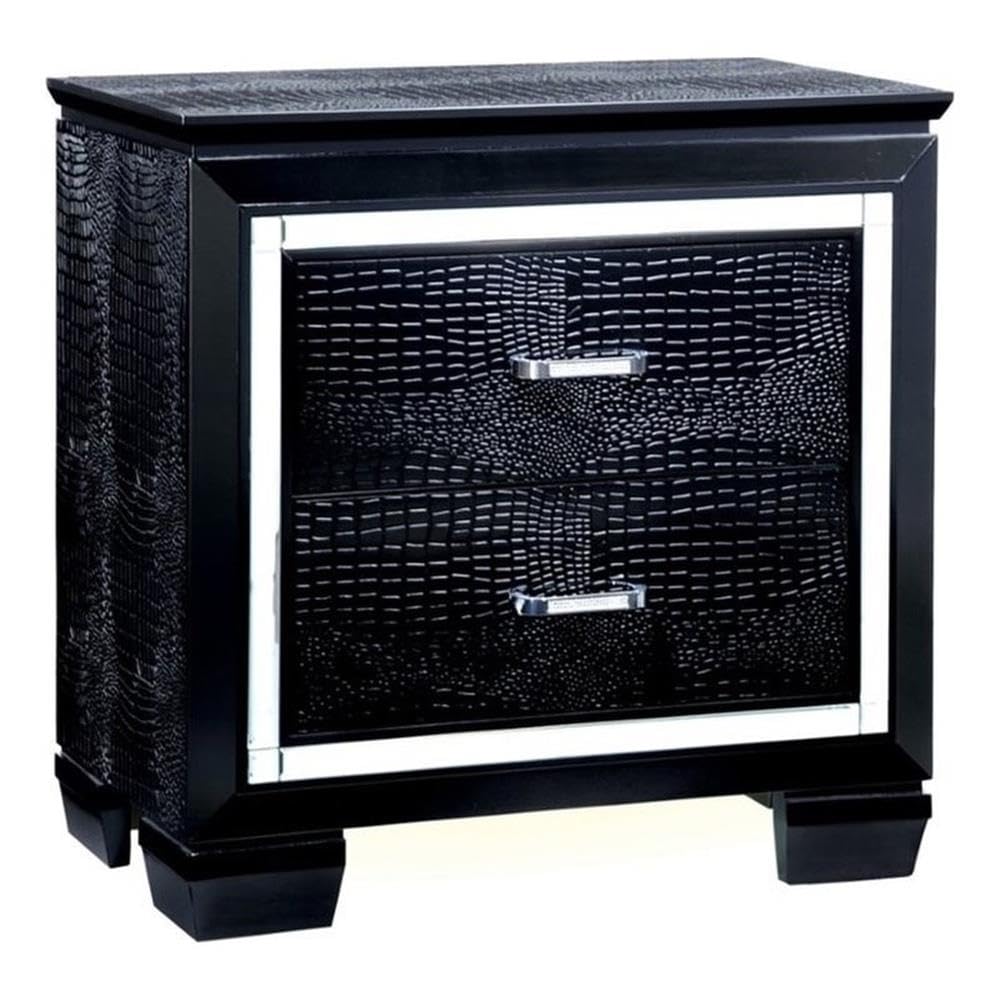 Furniture of America Rachel Solid Wood 2-Drawer Nightstand in Black - Modern Bedside Table for Bedroom, Living Room & Guest Room Storage