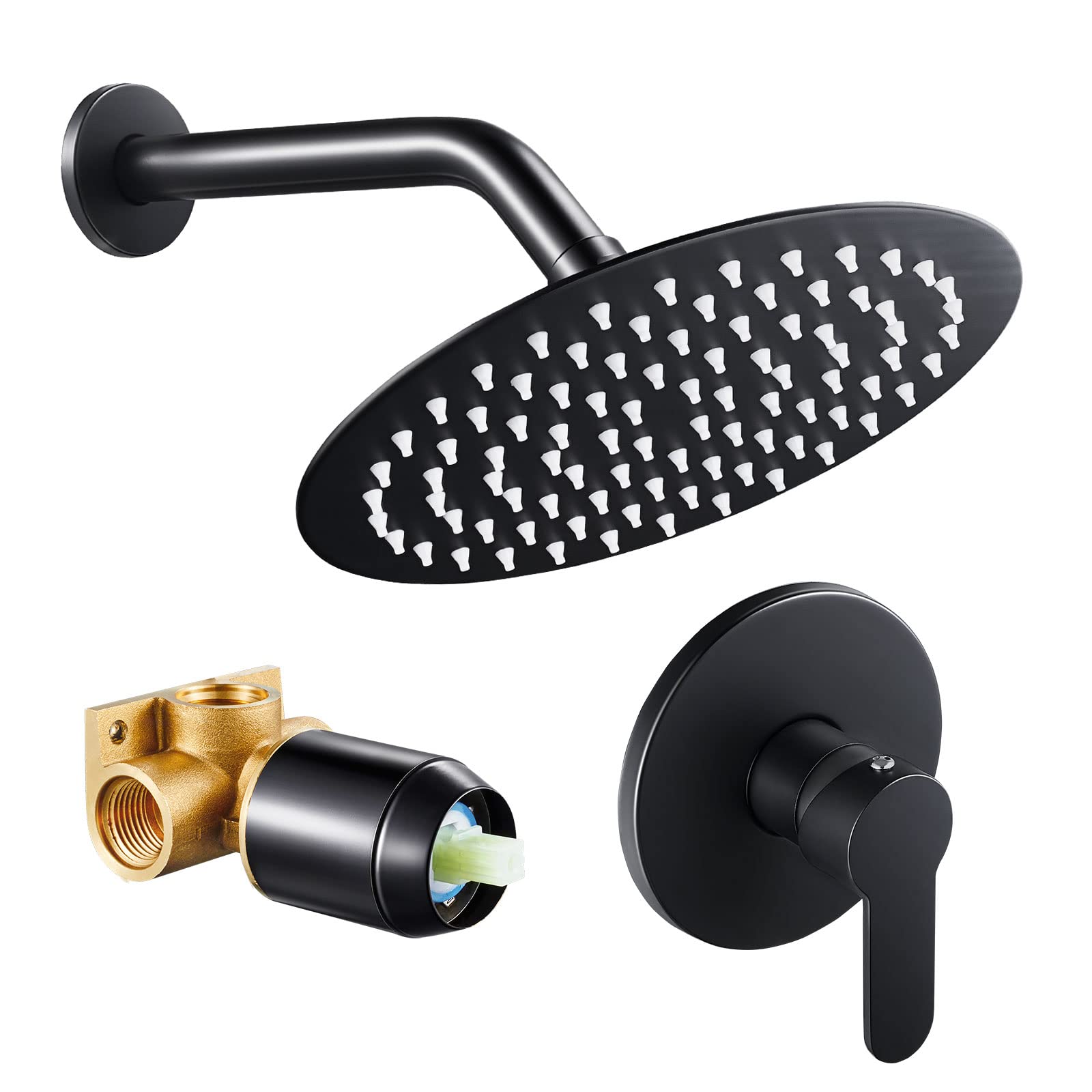 POPFLY Black Shower Faucet Set - 8 Inch Rainfall Shower System with Single Function Trim Kit & Rough-in Valve | Modern Bathroom Upgrade for Spa-Like Experience