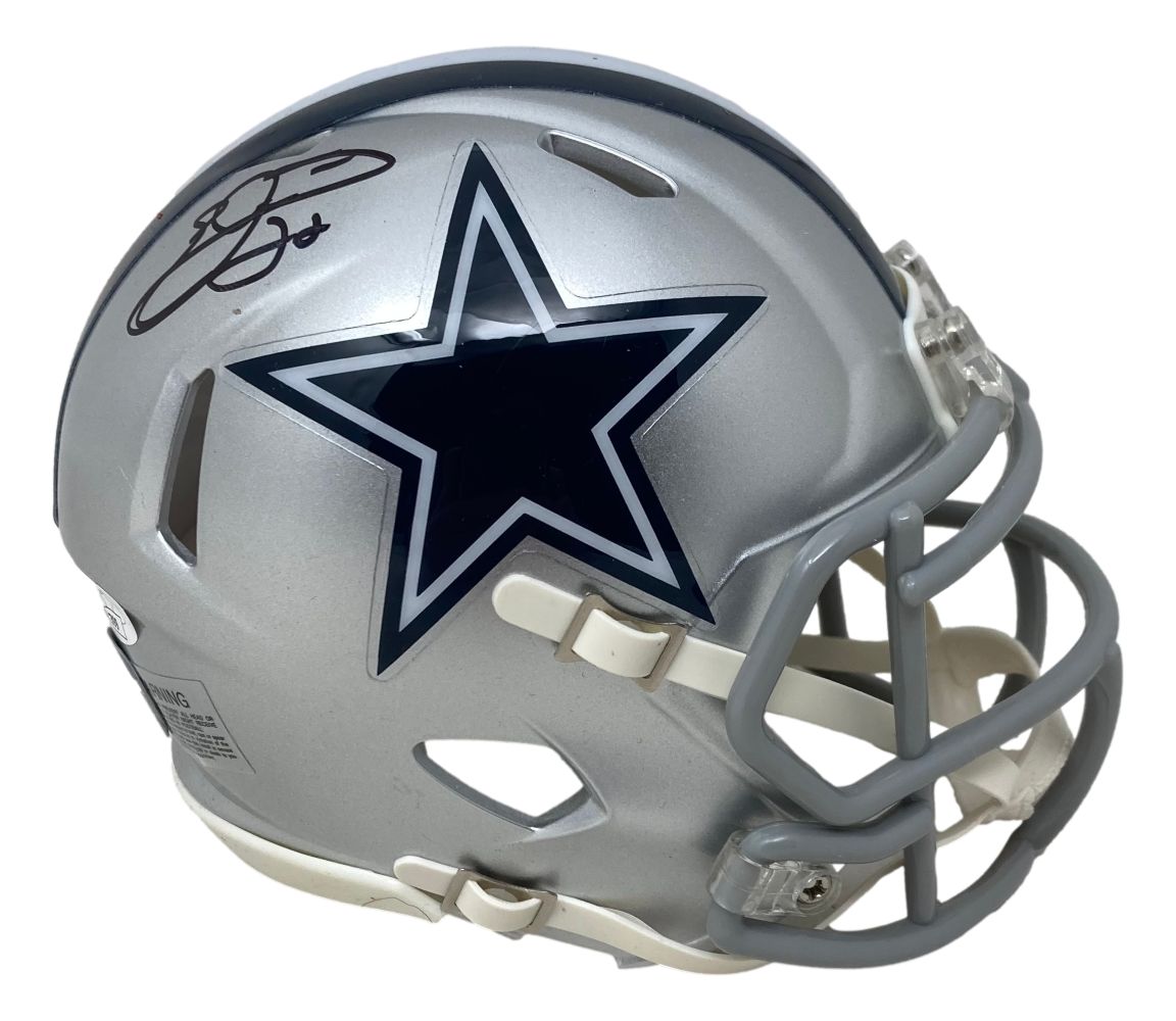 Emmitt Smith Autographed Dallas Cowboys Mini Speed Replica Helmet with JSA Certificate - Perfect for NFL Fans, Sports Memorabilia Collectors, and Man Cave Decor
