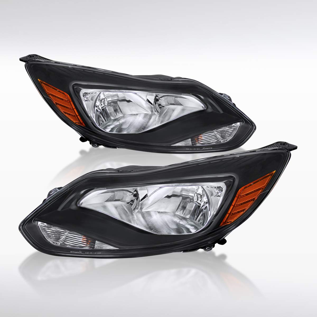 AUTOZENSATION Black Headlights Pair Compatible with 2012-2015 Ford Focus - Left & Right Headlamp Replacement for Improved Night Driving & Enhanced Style
