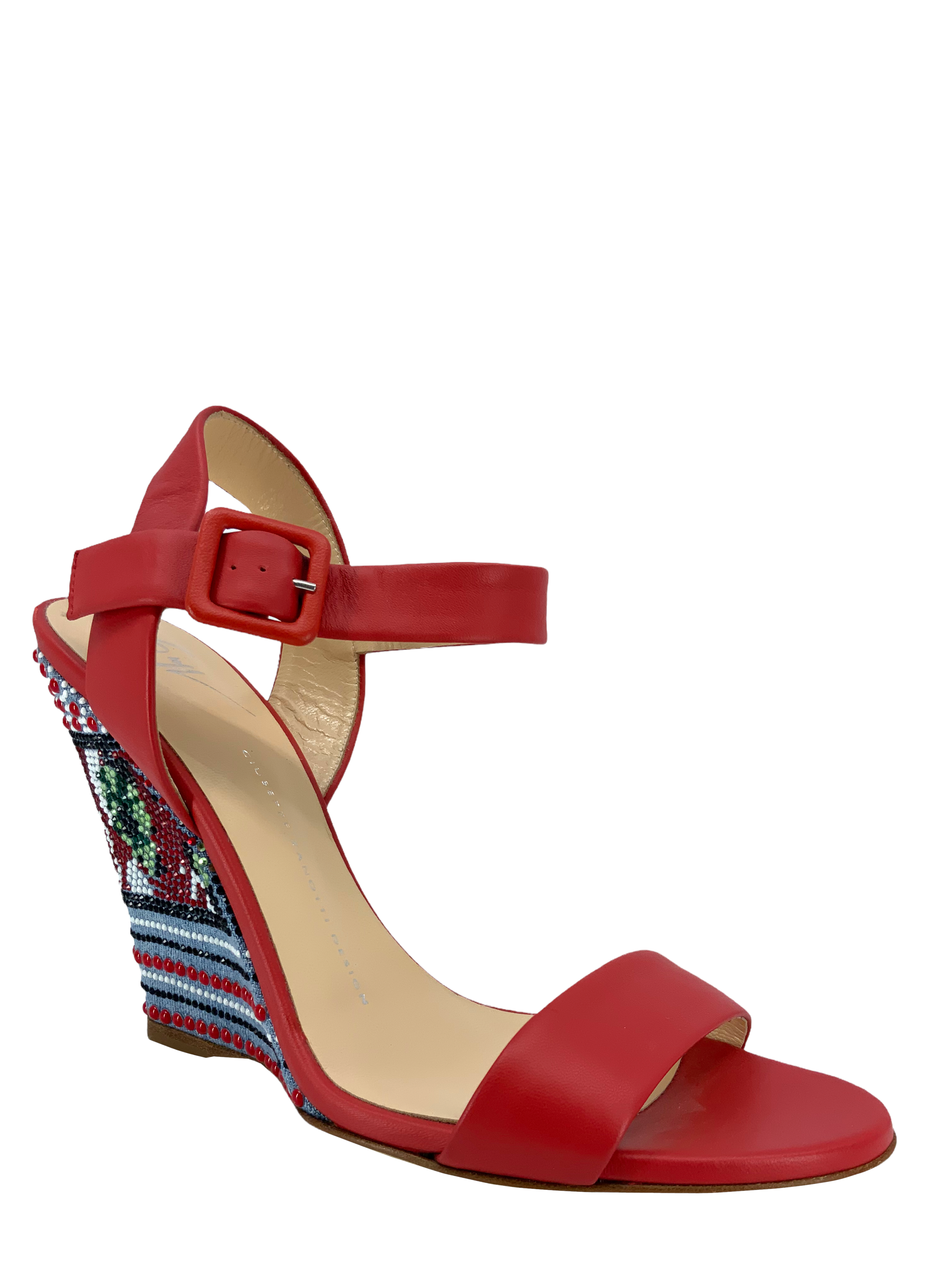 Giuseppe Zanotti Women's Leather Ankle Strap Beaded Wedge Sandals - Size 9 | Comfortable Heels for Party, Wedding & Summer Outfits
