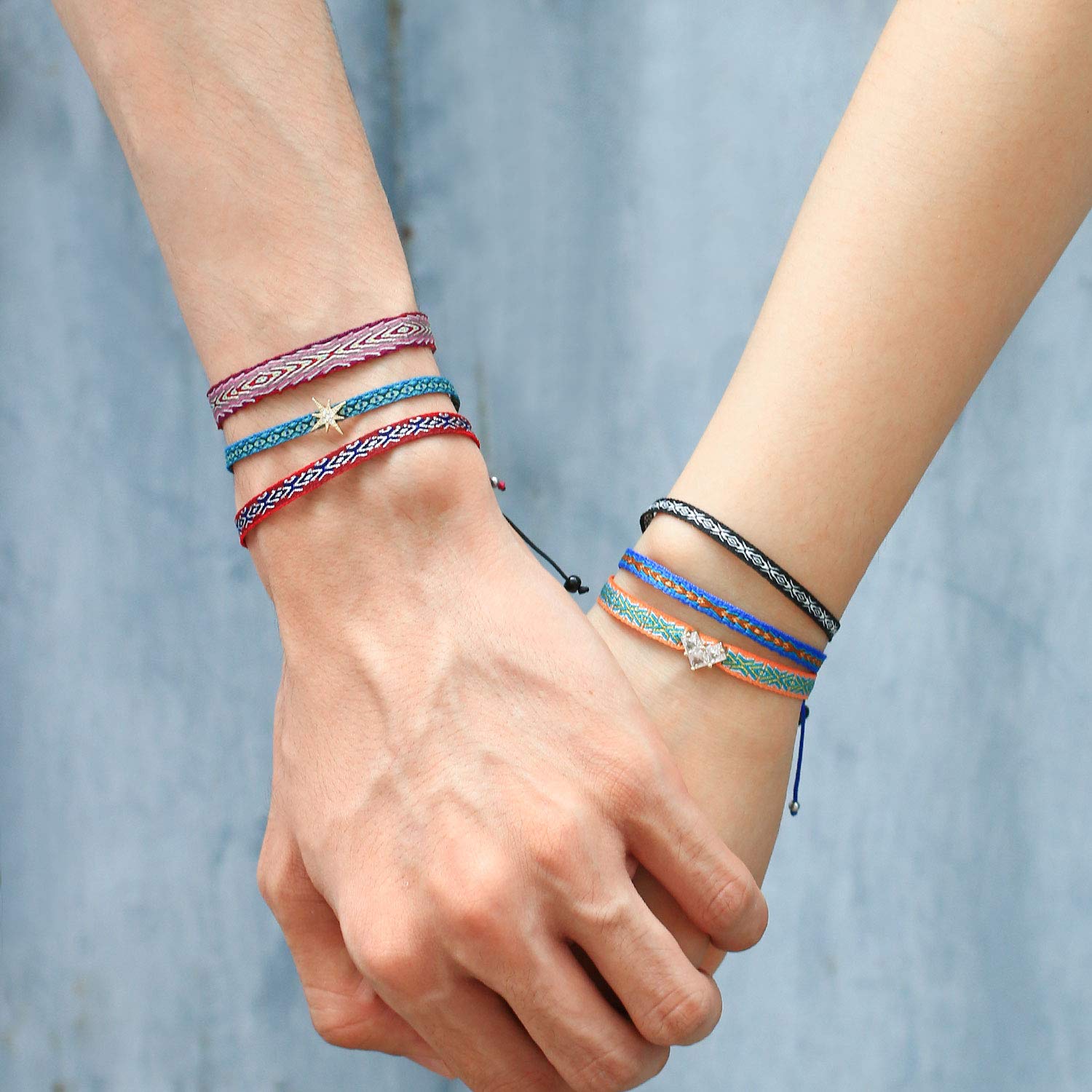 KELITCH Women's Adjustable Friendship Bracelets with Star Charm - Colorful Silk Rope Stackable Bracelets for Best Friends, Gifts & Everyday Wear