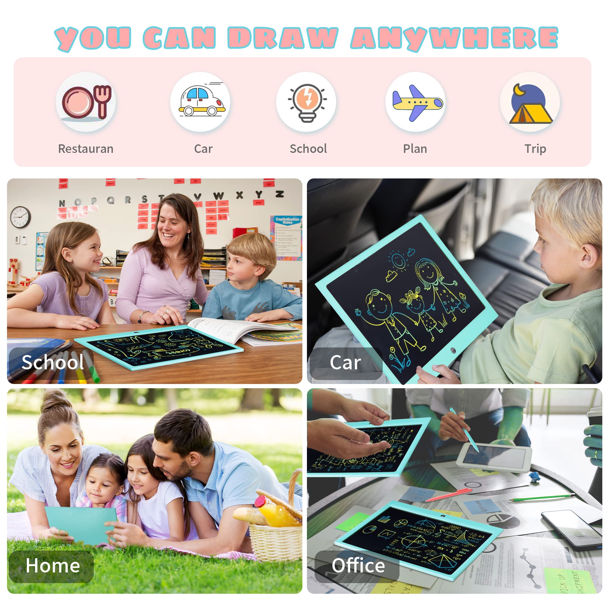 15 Inch LCD Writing Tablet for Kids - Colorful Electronic Doodle Board & Educational Drawing Pad | Perfect Christmas Birthday Gift for Boys & Girls Ages 3-9 | Ideal for Home, School & Travel Learning Activities