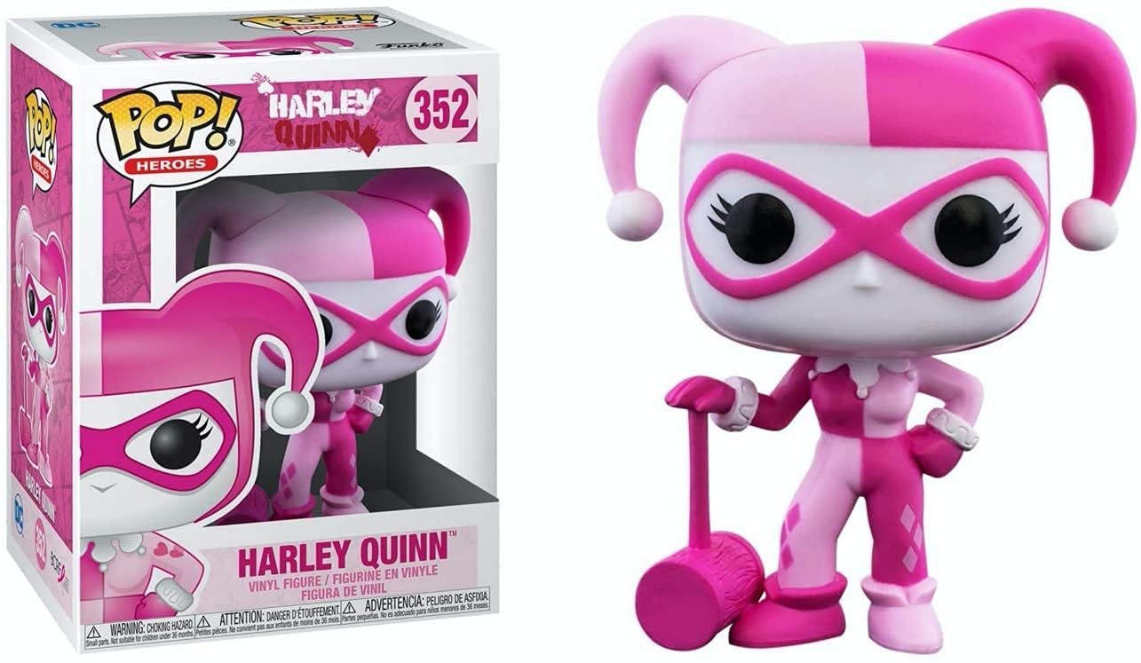Harley Quinn Funko Pop! Vinyl Figure - Breast Cancer Awareness Edition (3.75 Inch) with Pop Protector Case | Collectible DC Comics Character Doll | Perfect for Display, Gifts & Comic Conventions