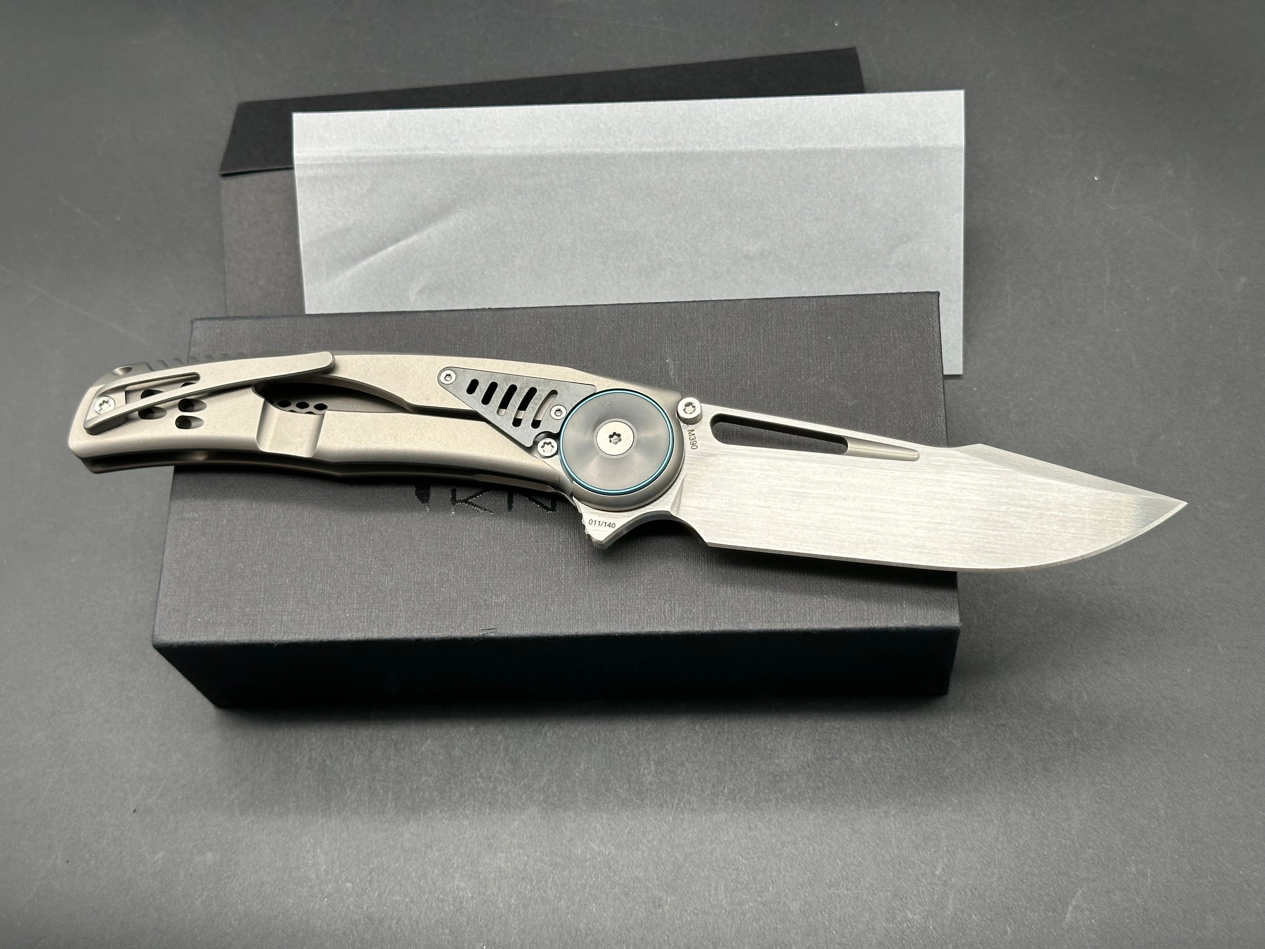 Reate GTR Frame Lock Folding Knife - Titanium Handle with Zirconium Inlay & Ball Bearing Clip (3.6