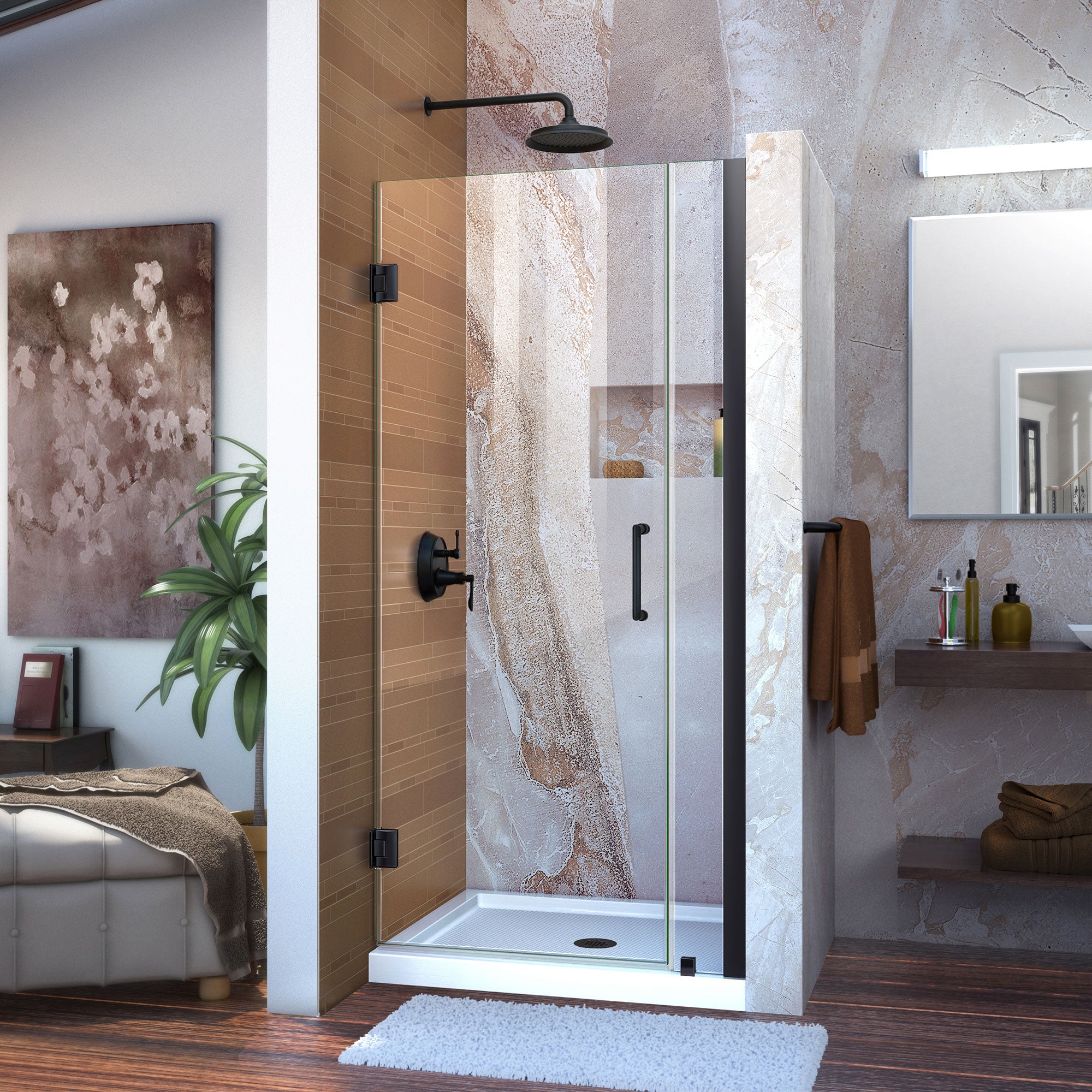 DreamLine Unidoor 35-36 Inch W x 72 Inch H Frameless Hinged Shower Door - Clear Tempered Glass - Perfect for Modern Bathroom Renovations & Spa-Like Showers