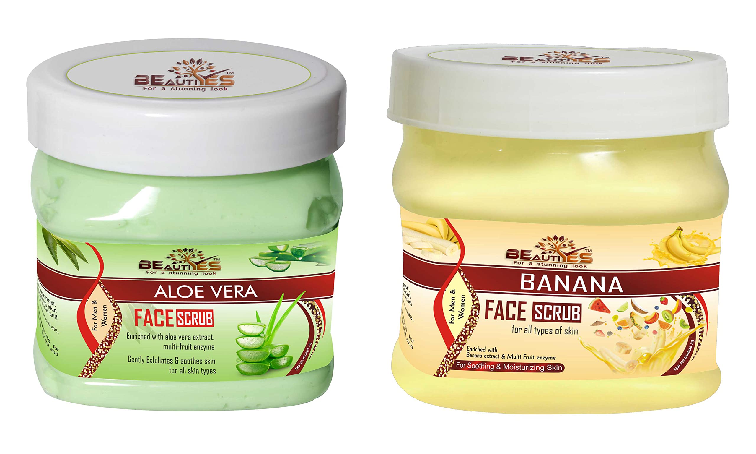BeautiYes Aloe Vera & Banana Face Scrub 450gm - Soothing, Moisturizing Facial Exfoliator with Natural Extracts for All Skin Types | Gentle Cleansing & Skin Renewal for Daily Skincare Routine