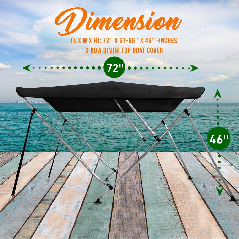 3 Bow Bimini Top - Universal Boat Canopy for Sun Protection - Perfect for Boating, Fishing, and Water Sports