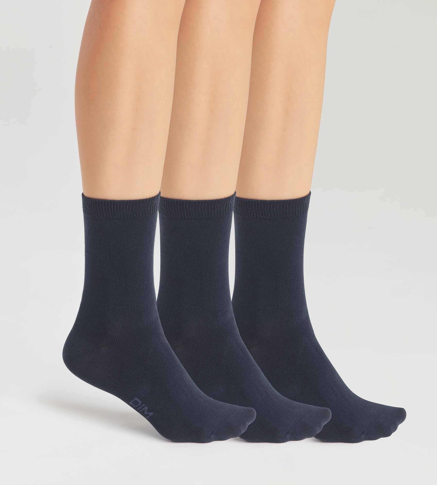 3 Pairs Women's Navy Blue Cotton Socks - Soft & Breathable for Everyday Wear, Workout & Casual Outfits